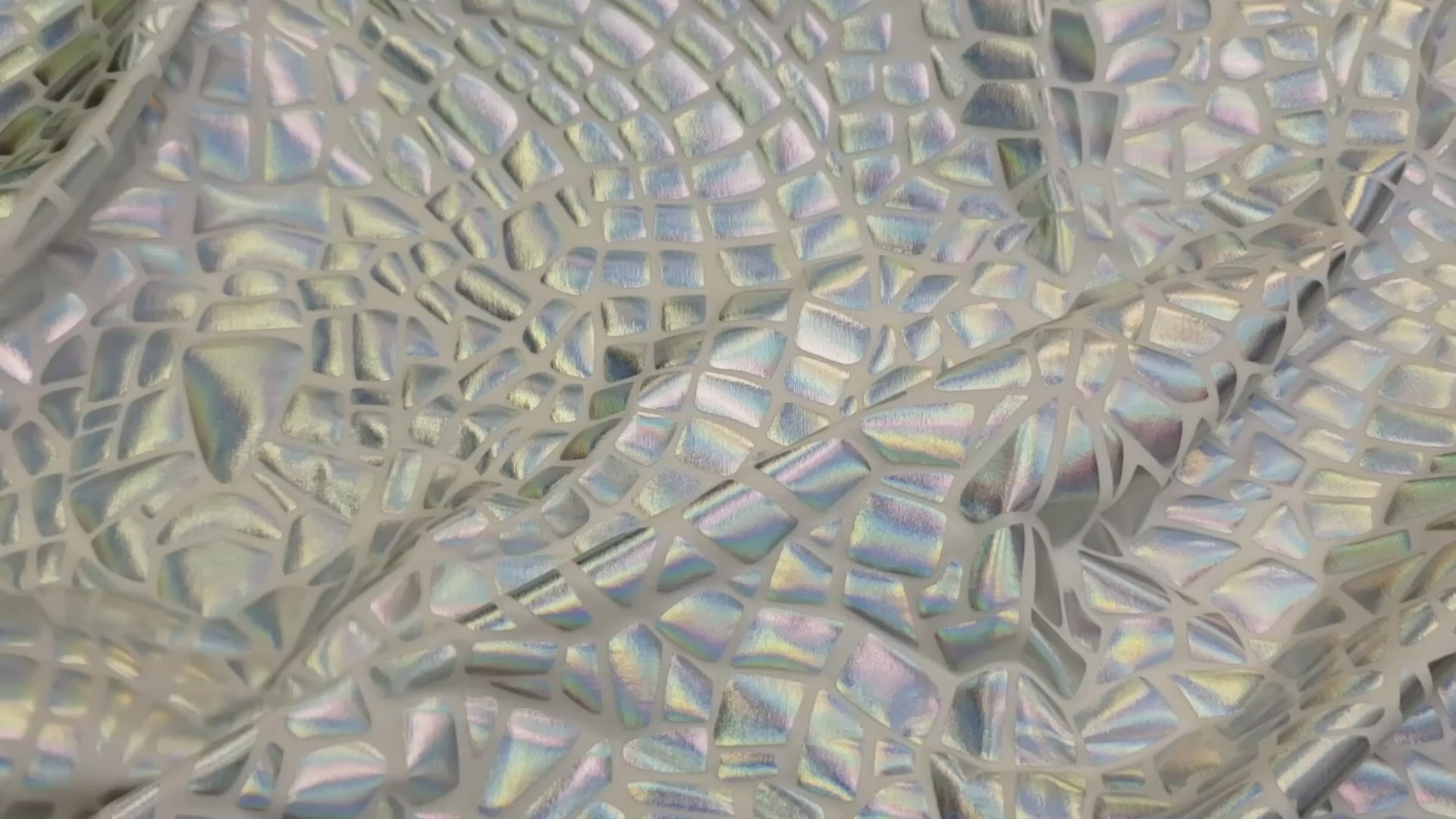 4-Way Stretch Fabric, Broken Glass Mirrored Foil, White