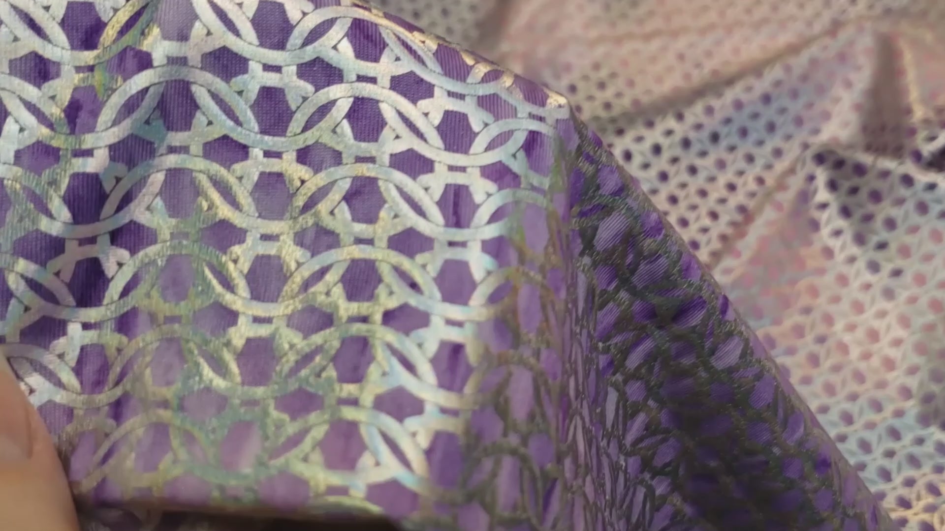4-Way Stretch Fabric, Chainlink Silver Foiled, Pink & Purple
