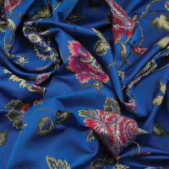 4 Seasons French Brocade Fabric, Floral, Blue & Red