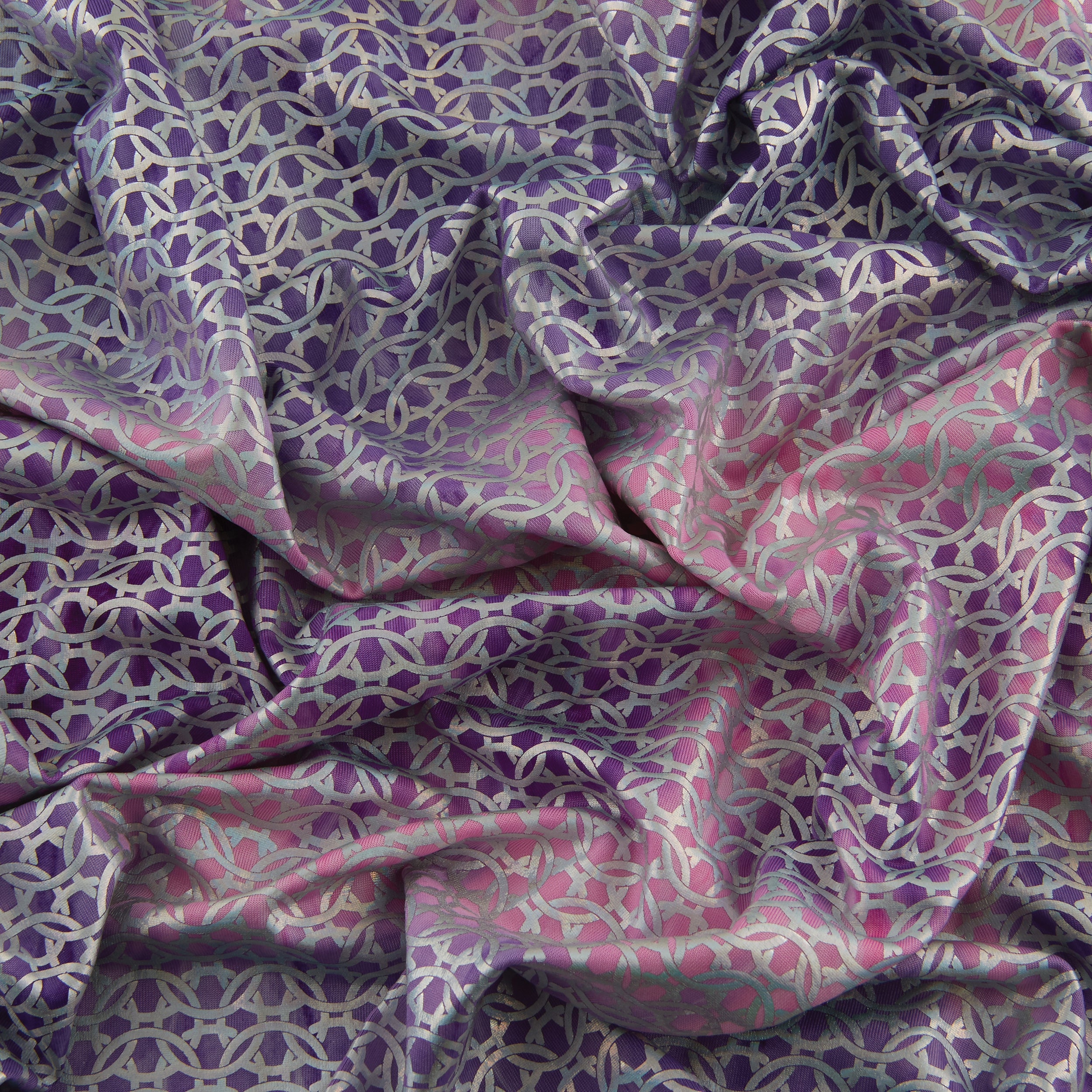4-Way Stretch Fabric, Chainlink Silver Foiled, Pink & Purple