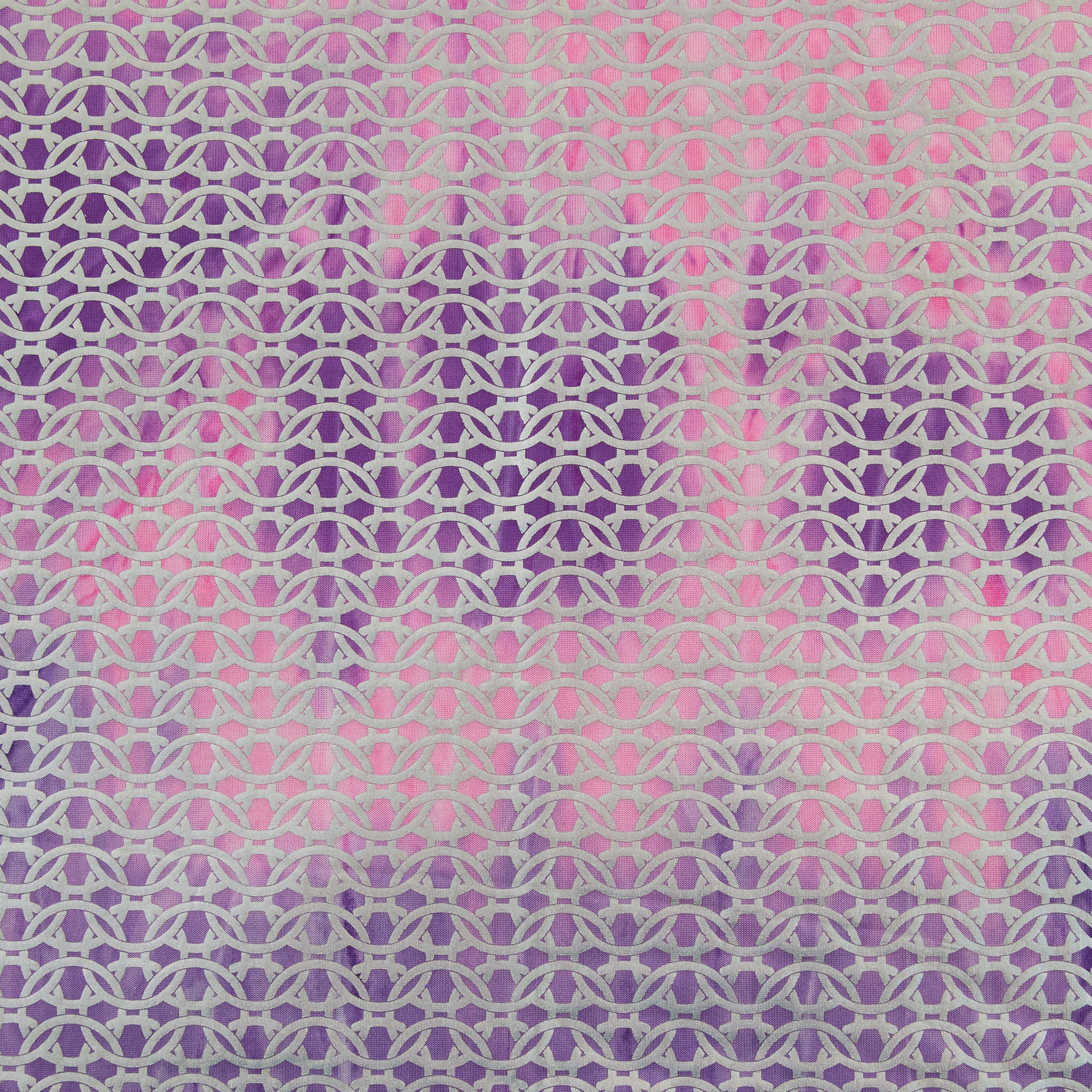 4-Way Stretch Fabric, Chainlink Silver Foiled, Pink & Purple