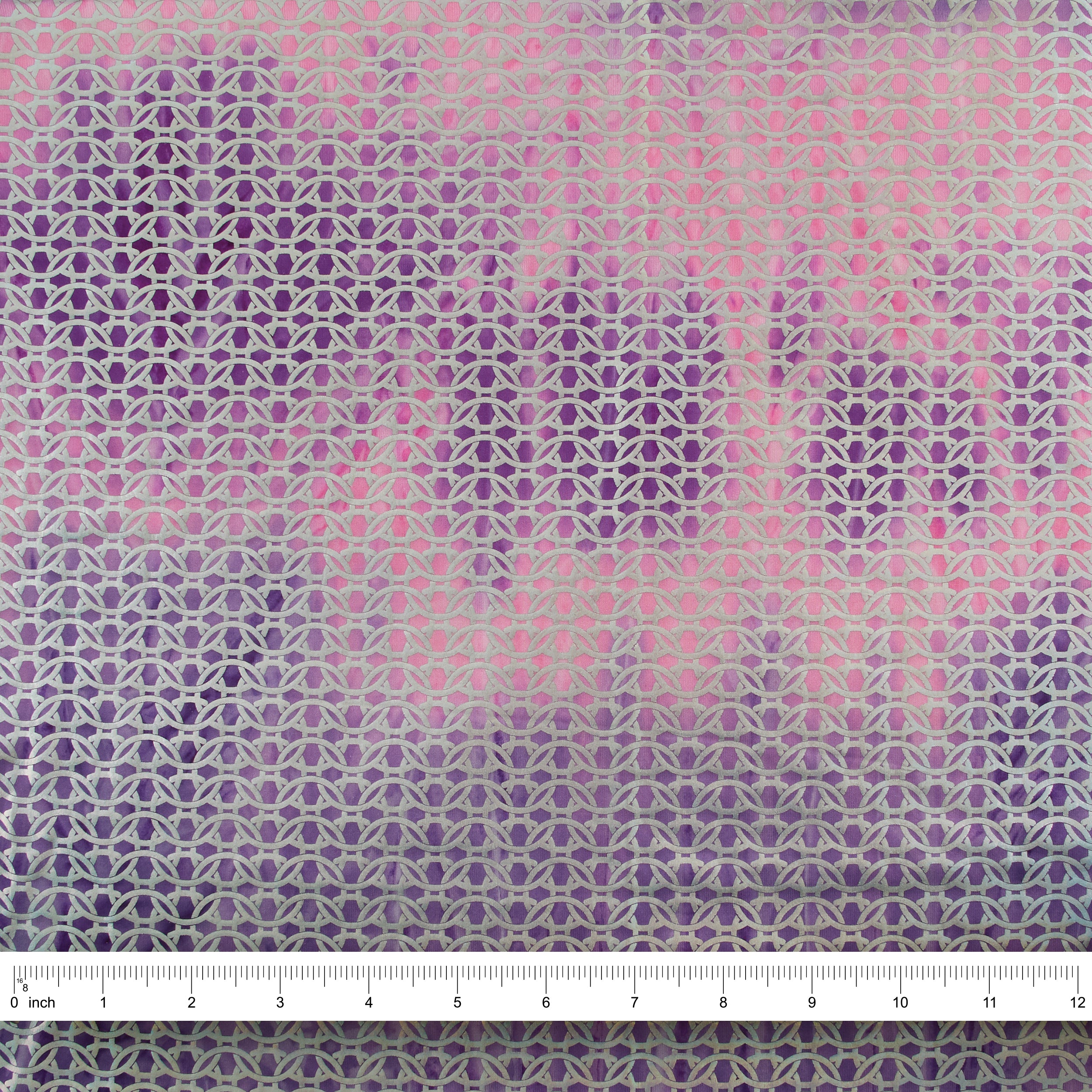 4-Way Stretch Fabric, Chainlink Silver Foiled, Pink & Purple