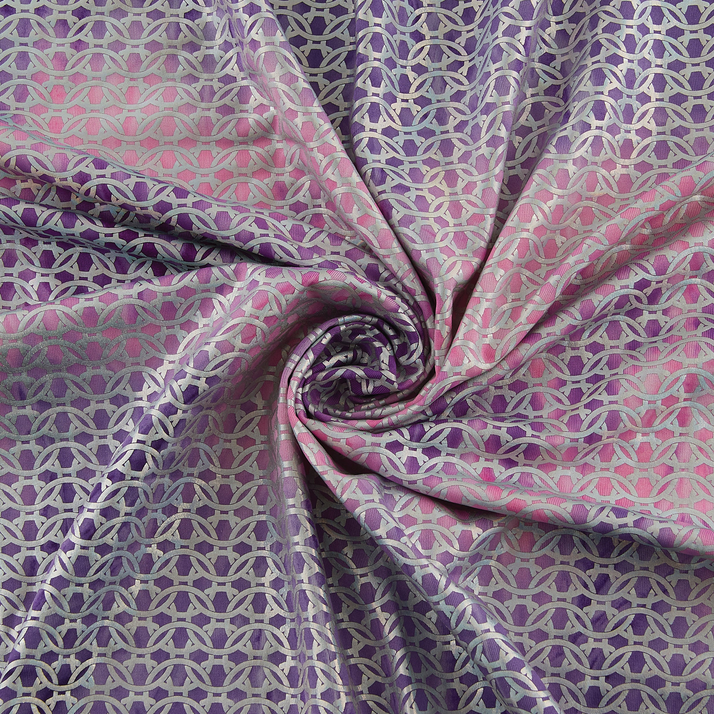 4-Way Stretch Fabric, Chainlink Silver Foiled, Pink & Purple