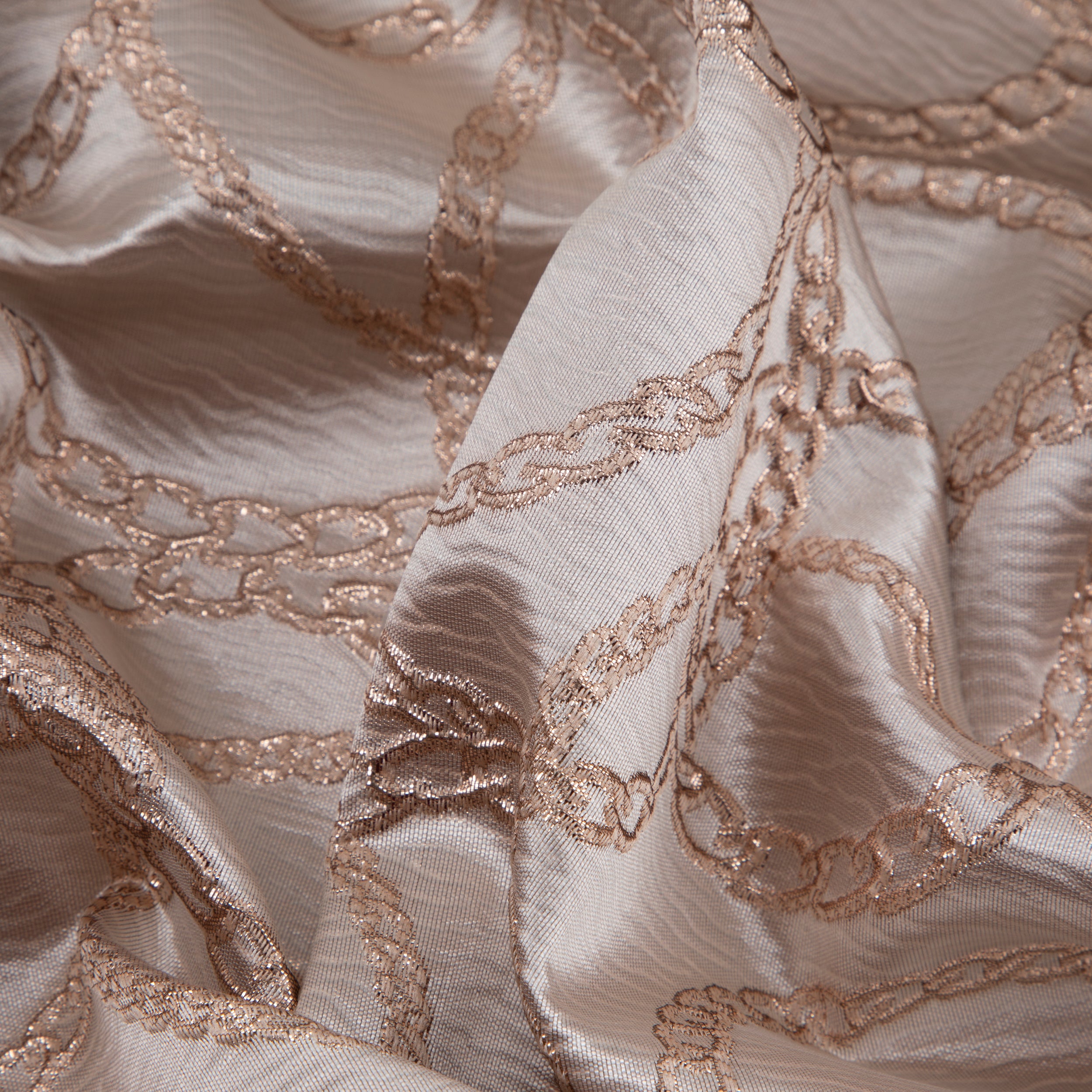Chainlink Brocade Fabric, Textured, Ivory & Gold