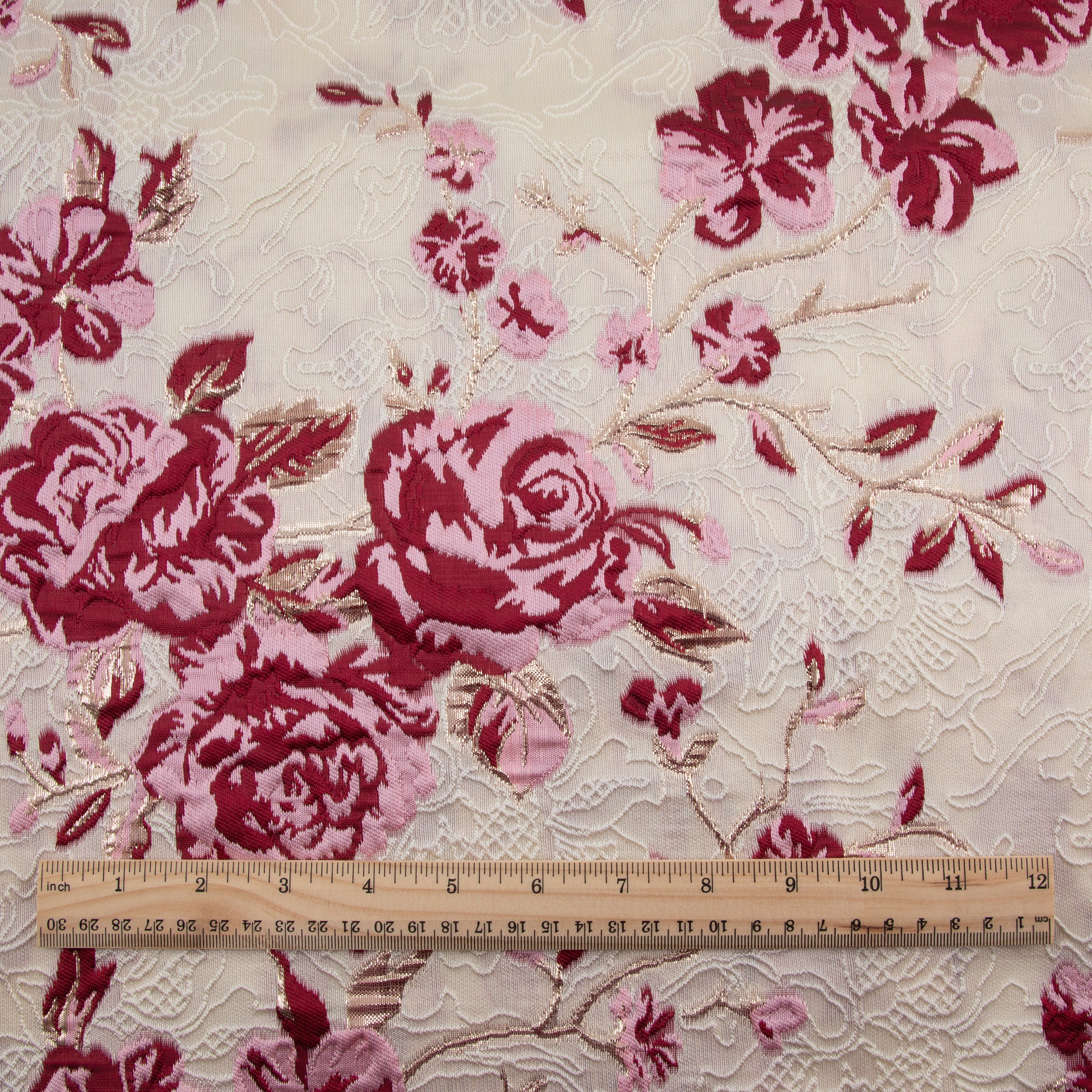 Floral Brocade, Ivory & Pink