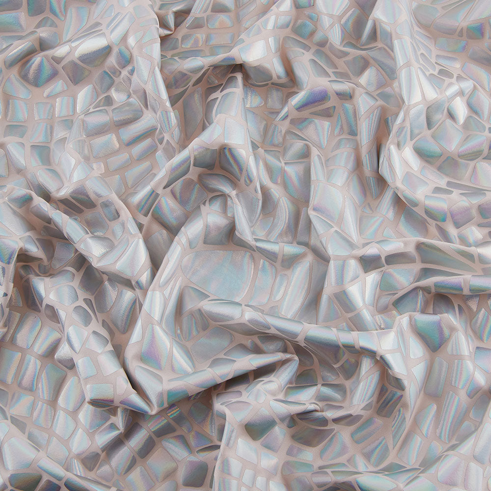 4-Way Stretch Fabric, Broken Glass Mirrored Foil, White