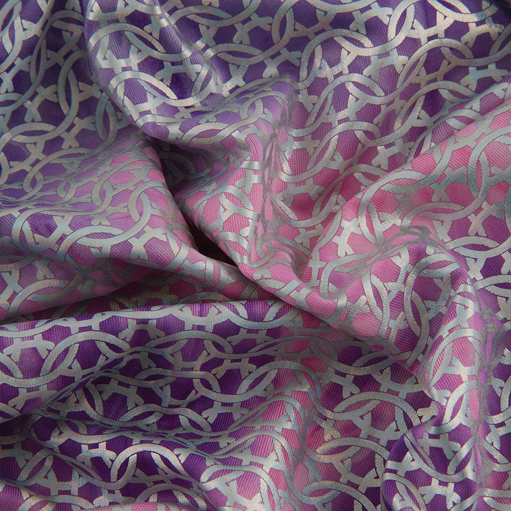 4-Way Stretch Fabric, Chainlink Silver Foiled, Pink & Purple