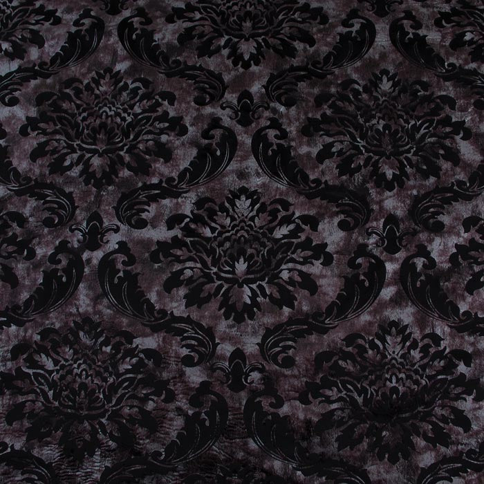 Floral Velour Fabric, Metallic Silver & Black