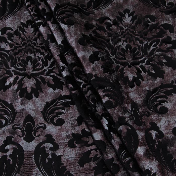 Floral Velour Fabric, Metallic Silver & Black