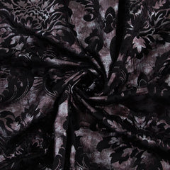 Floral Velour Fabric, Metallic Silver & Black