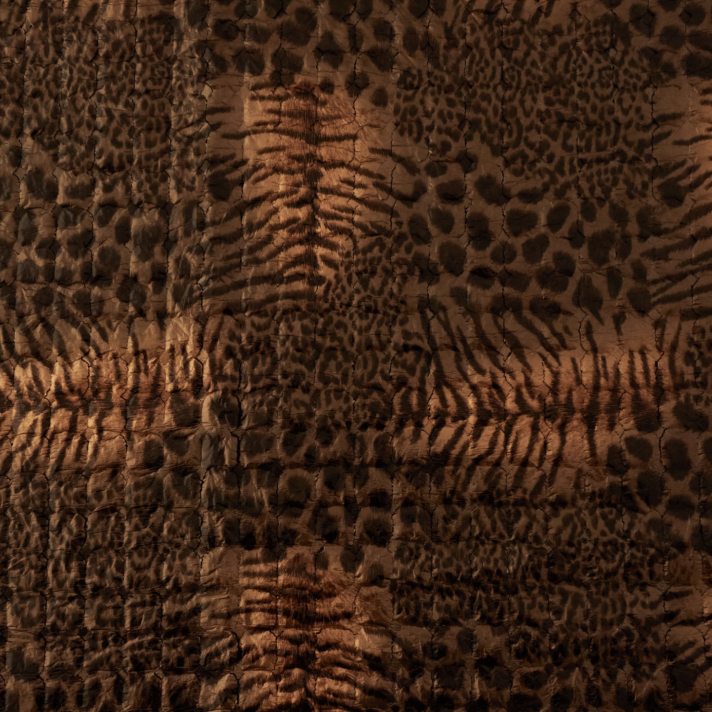 Quilted Fabric, Safari Animal Print, Shiny Brown & Black