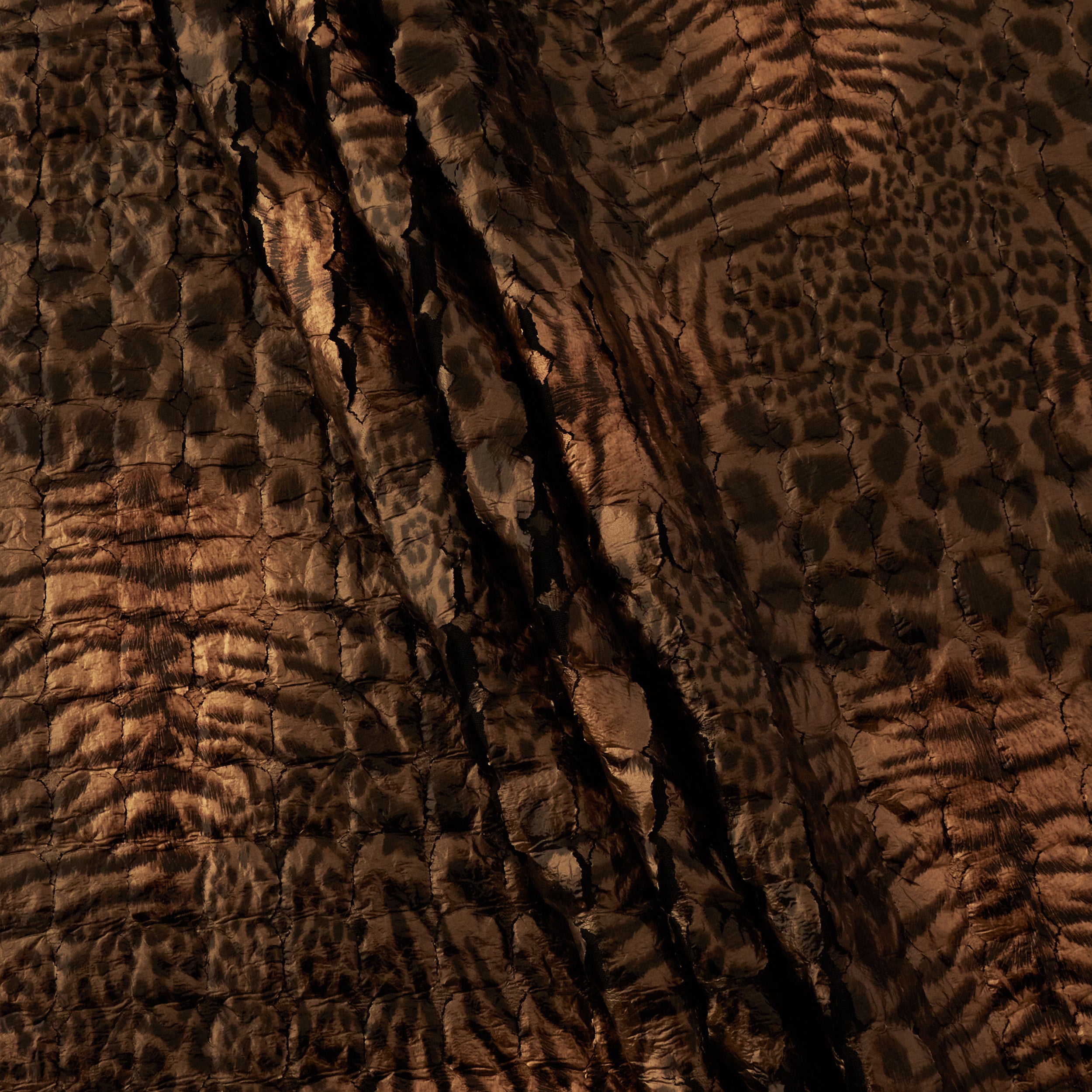 Quilted Fabric, Safari Animal Print, Shiny Brown & Black
