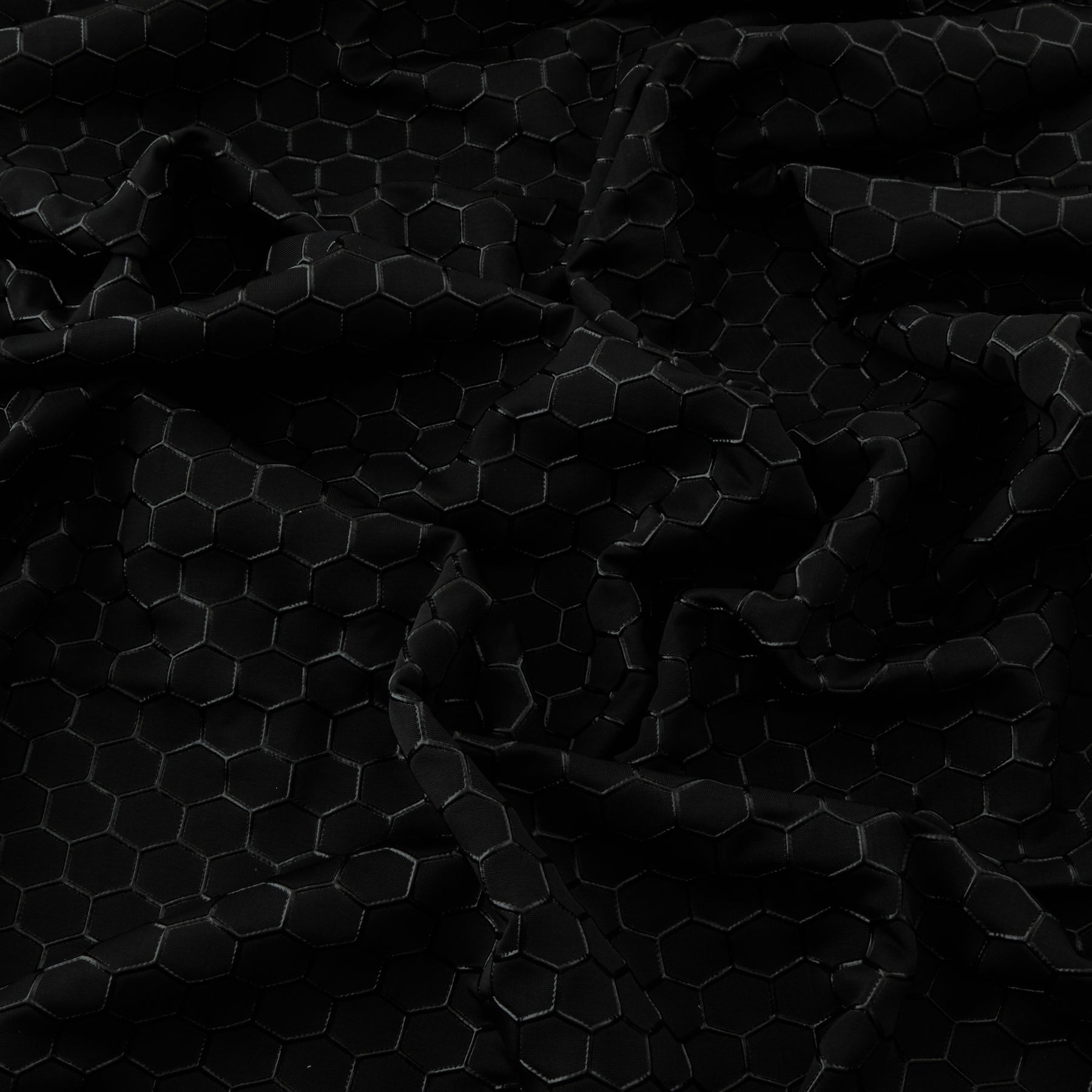 4-Way Stretch Fabric, Raised Honeycomb Print, Black