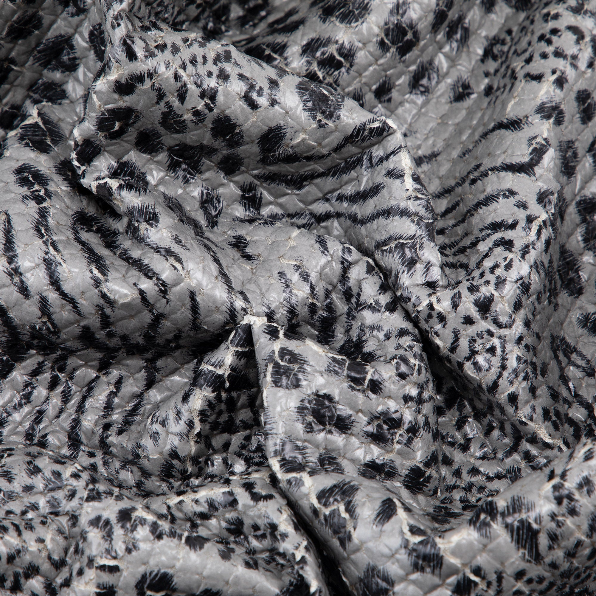 Quilted Fabric, Animal Print, Black and White
