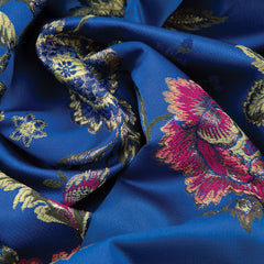 4 Seasons French Brocade Fabric, Floral, Blue & Red