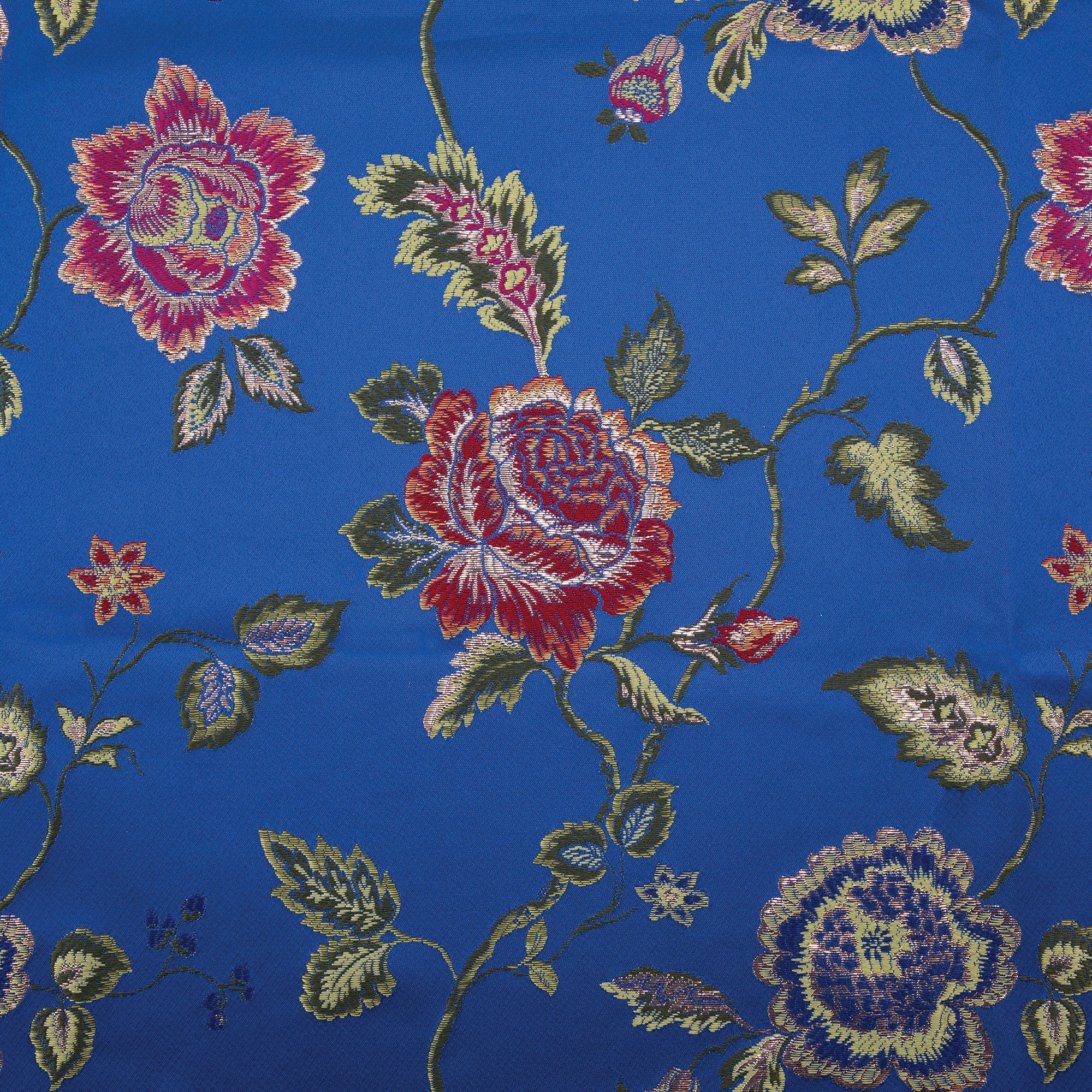 4 Seasons French Brocade Fabric, Floral, Blue & Red